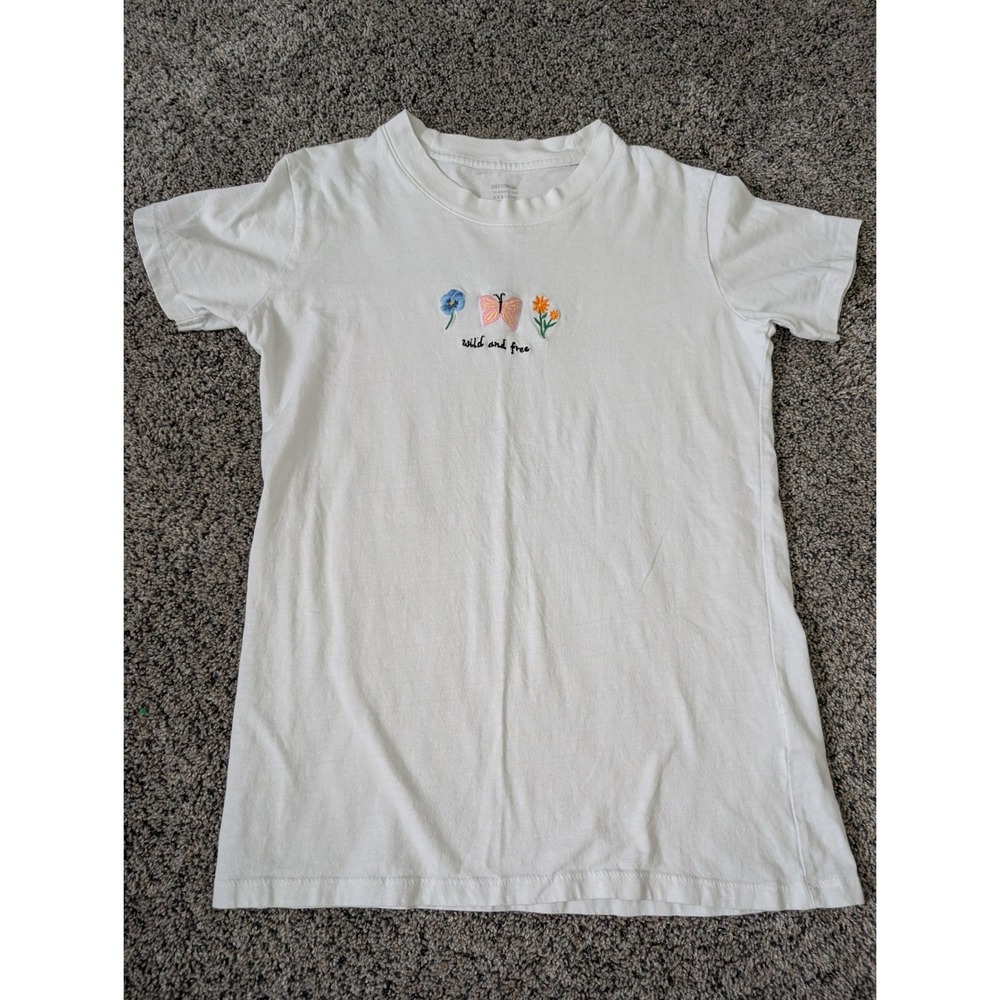Cotton On Classic Tee White XXS Embroidered Butterfly Wild and Free Floral Shirt